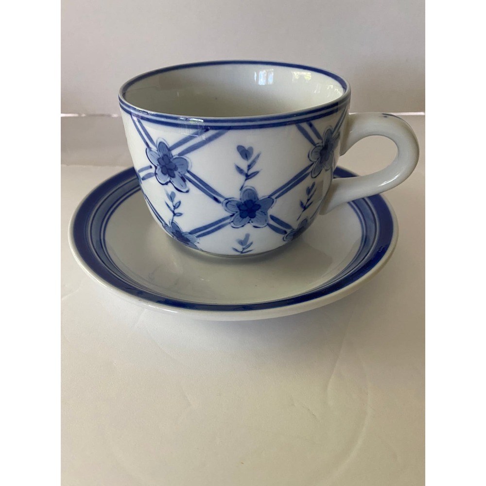 Centrum Ceramics Soup Bowl And Saucer White With Blue Flowers/ China